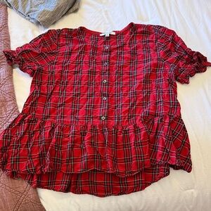 Madewell Red Plaid Button-Up Blouse